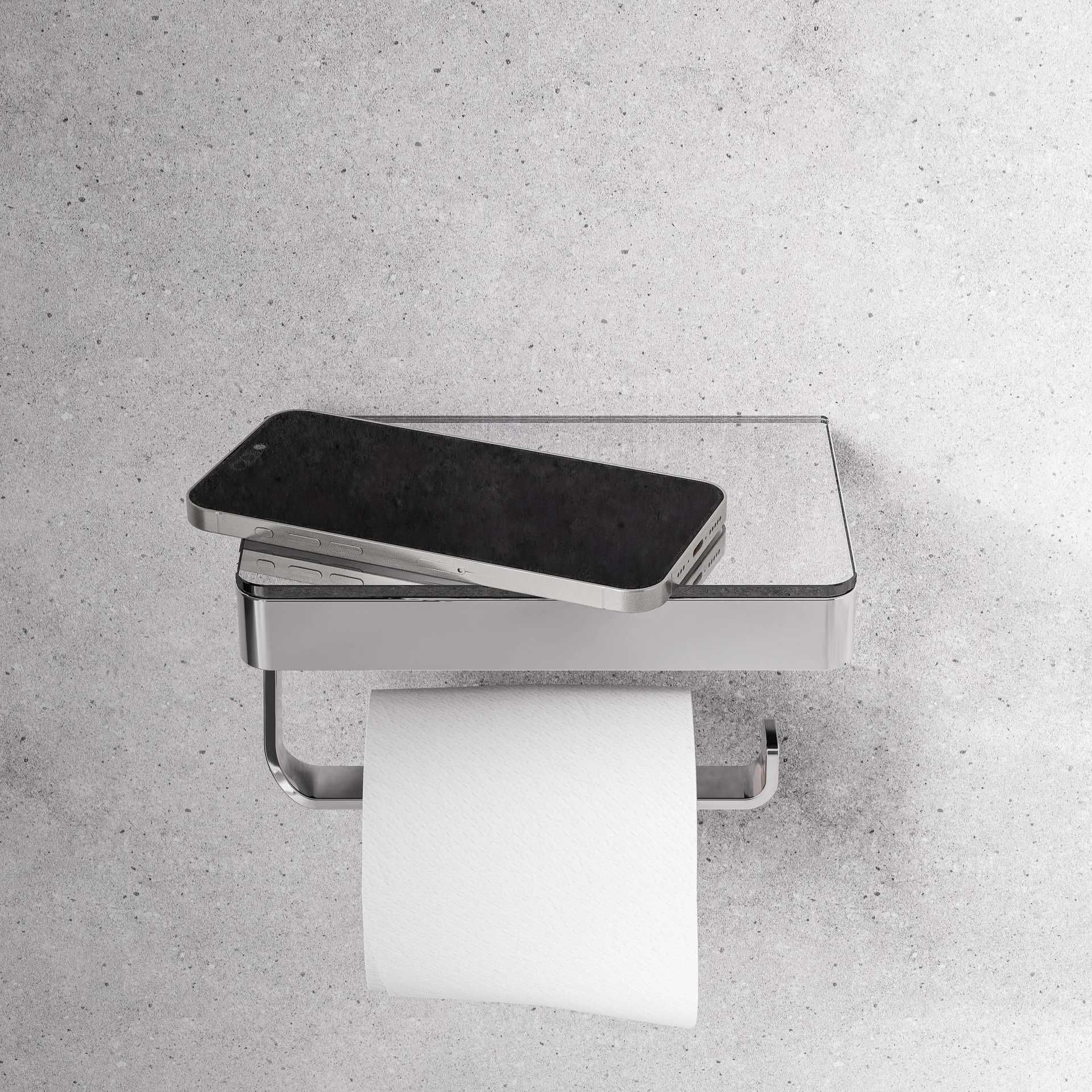 Uchwyt na papier toaletowy G501 stal nierdzewna - z półką szklaną