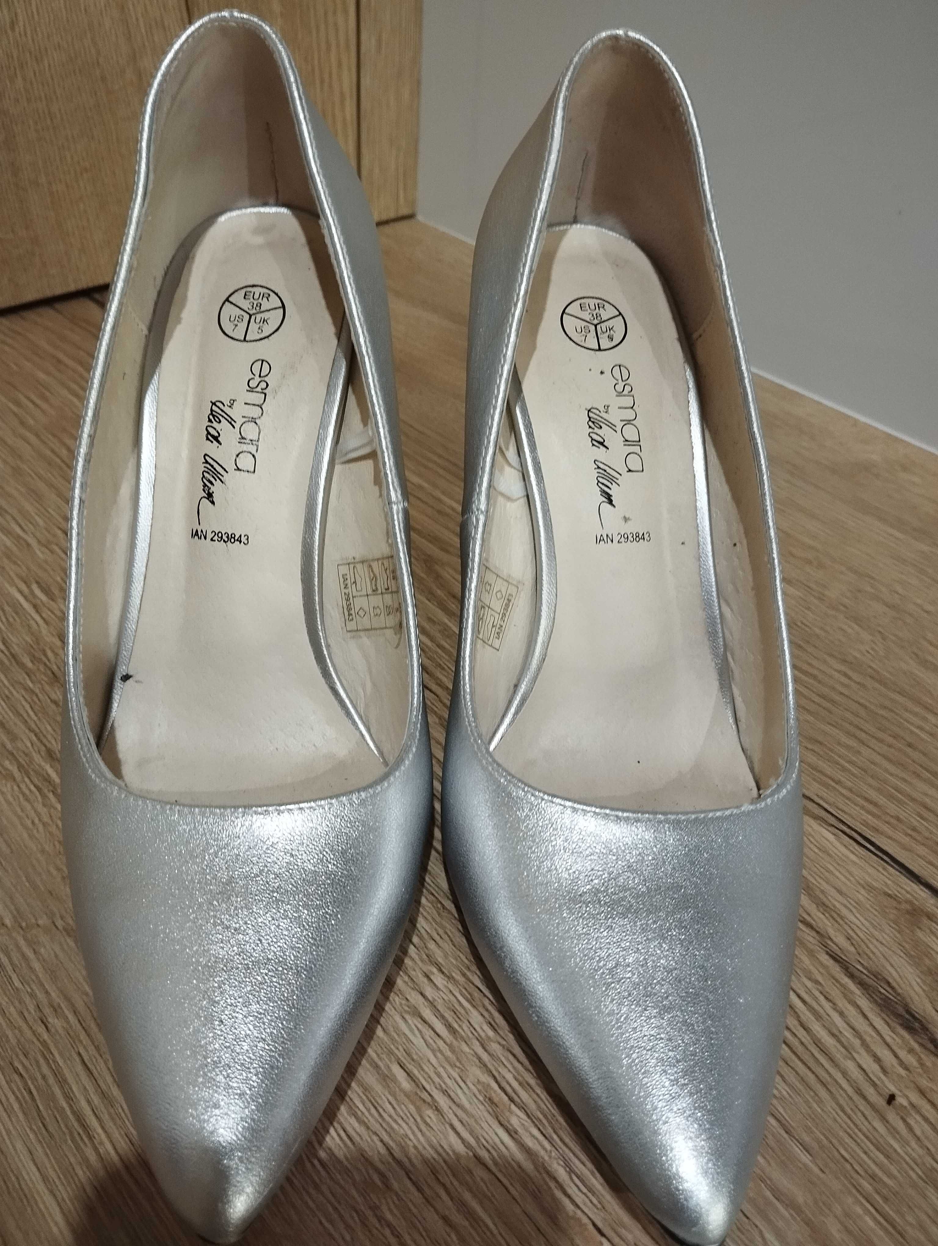 NOWE buty, szpilki srebrne 38