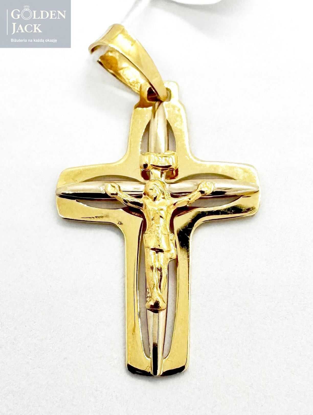 Złota zawieszka Krzyżyk z Jezusem ażurowe złoto pr. 585 waga 1,42 g