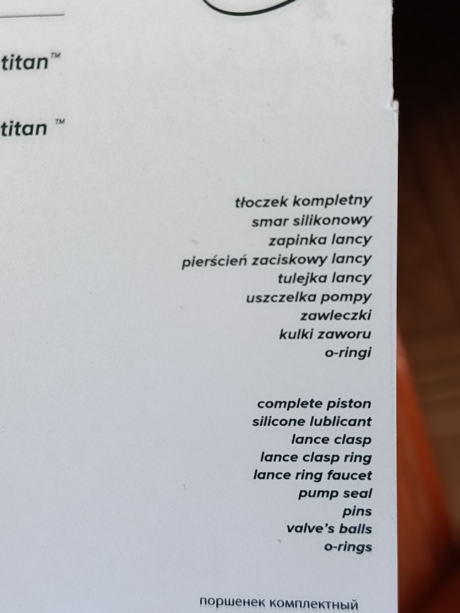 Zestaw naprawczy opryskiwacz ręczny titan kompletny