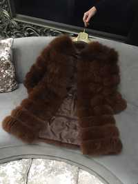 Futro z lisa naturalny kamizelka kurtka plaszcz L czekoladowy braz