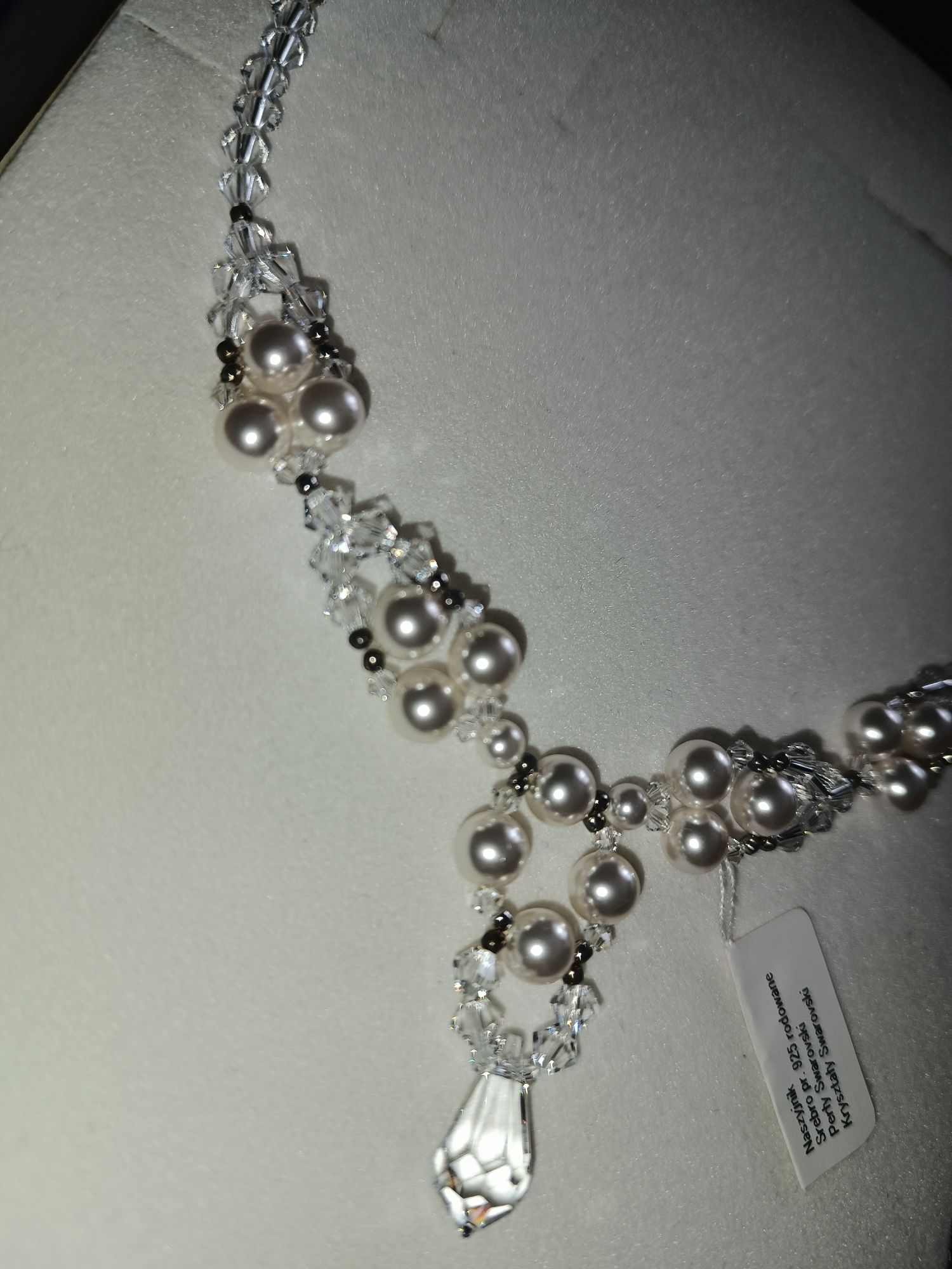 Zestaw biżuterii ślubnej komplet naszyjnik bransoletka Swarovski perły