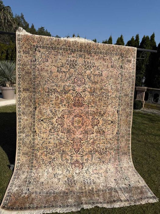 Vintage Pastelowy jedwabny dywan perski GHOUM / GOUM 275x185 gal.17tys