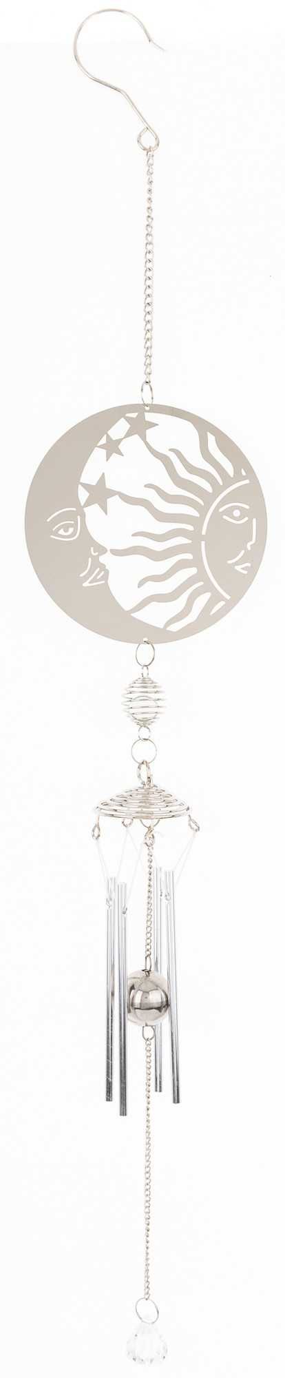 Dekoracja wisząca srebrna metalowa ozdobna Słońce Księżyc 75cm dzwonek