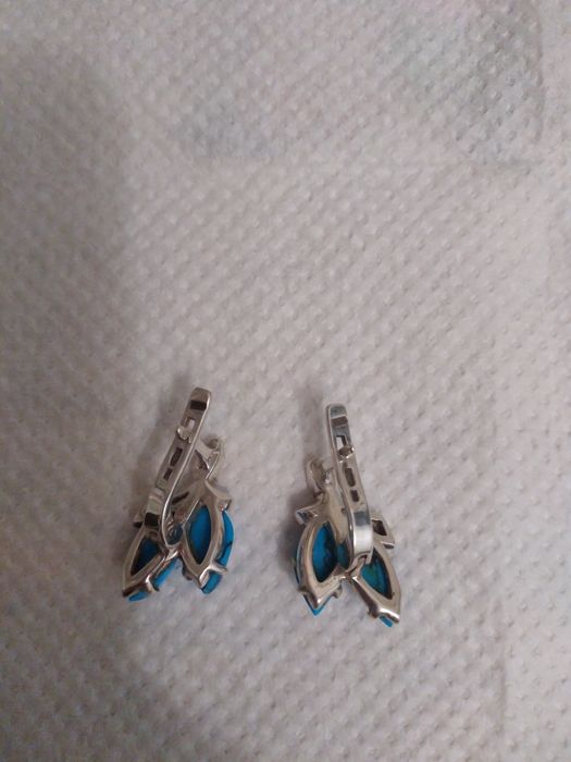 Сережки срібні з позолотою, з бірюзою