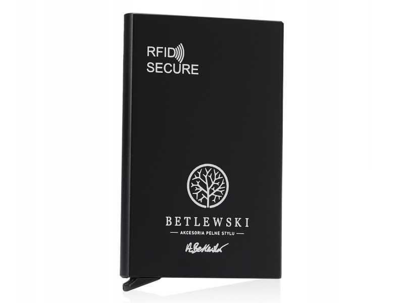 BETLEWSKI eleganckie etui na karty dokumenty wsuwane czarne RFID