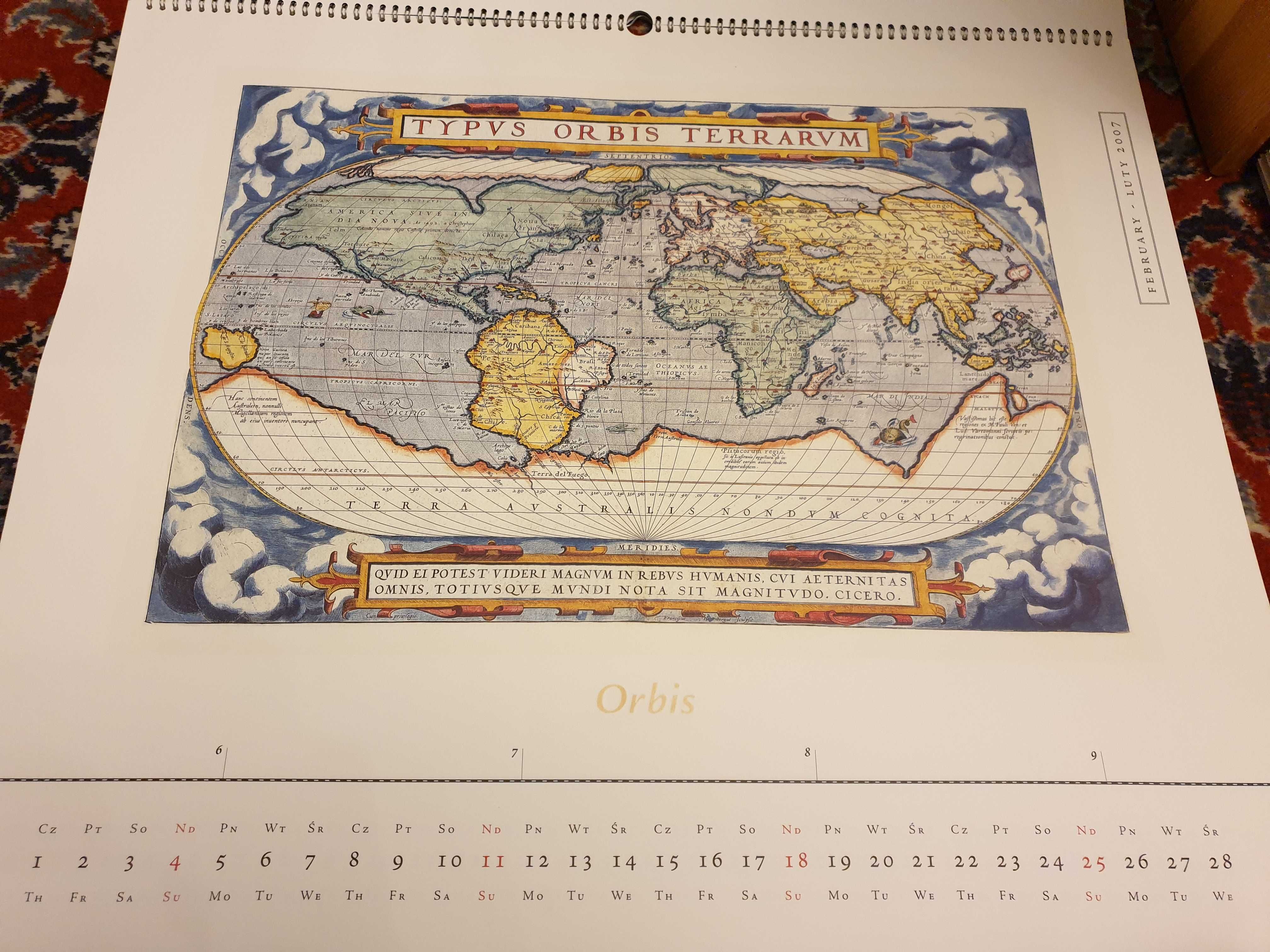 Kalendarz orbis Terrarum mapy Świata