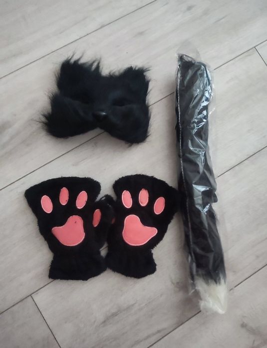 Чорний набір котика маска вушка хвіст лапки кота квадробінг гольфи вуш