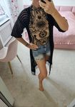Narzutka plażowa Boho czarna M/L z frędzlami siateczka na strój
