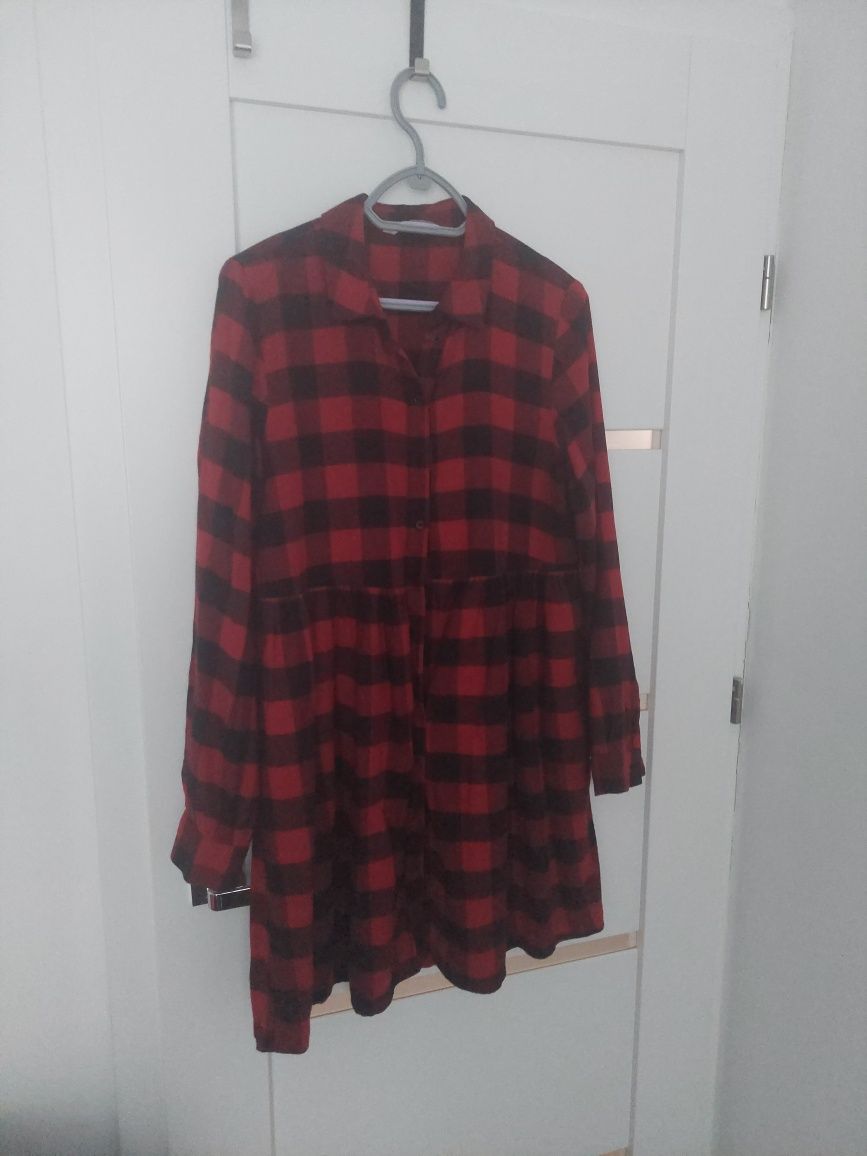 Dluga koszula tunika w czarno czerwona kratę Only a'la flanelowa r.M