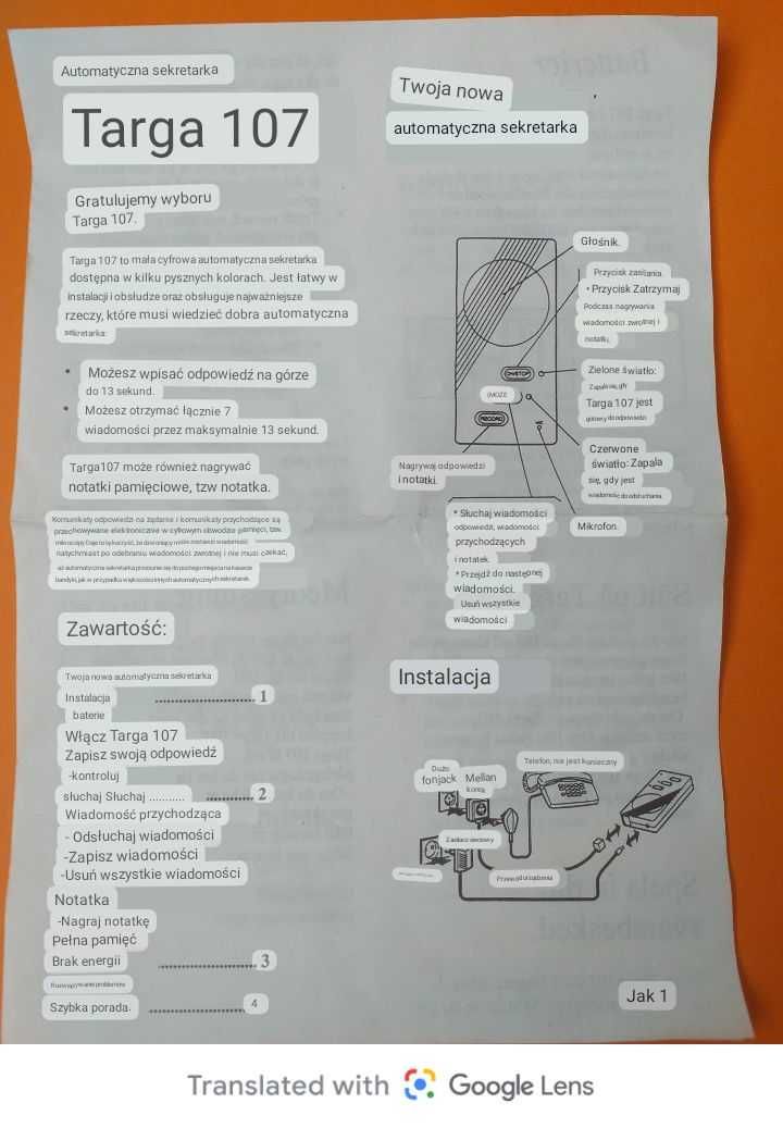 Automatyczna sekretarka (elektroniczna) TARGA 107 - SZWEDZKA