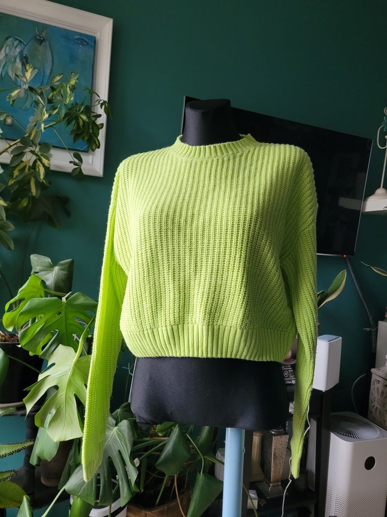 Sinsay XXS- S sweter oversize fluor zielony krótki bluzka