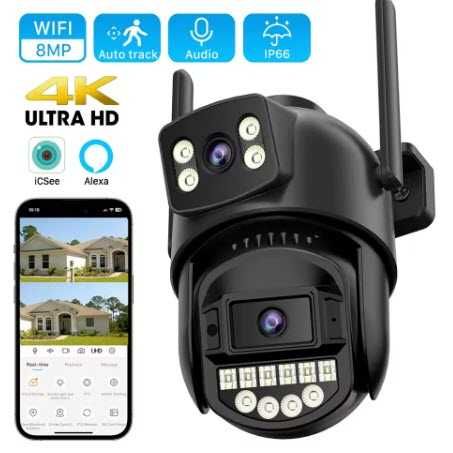 Уличная поворотная двойная ip камера A20HQ 8MP wifi два экрана iCSee