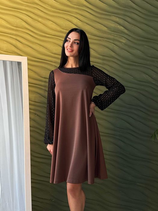 Вечірня сукня трапеція з прозорими рукавами "Sofira", 42-56 р., 3 кол.