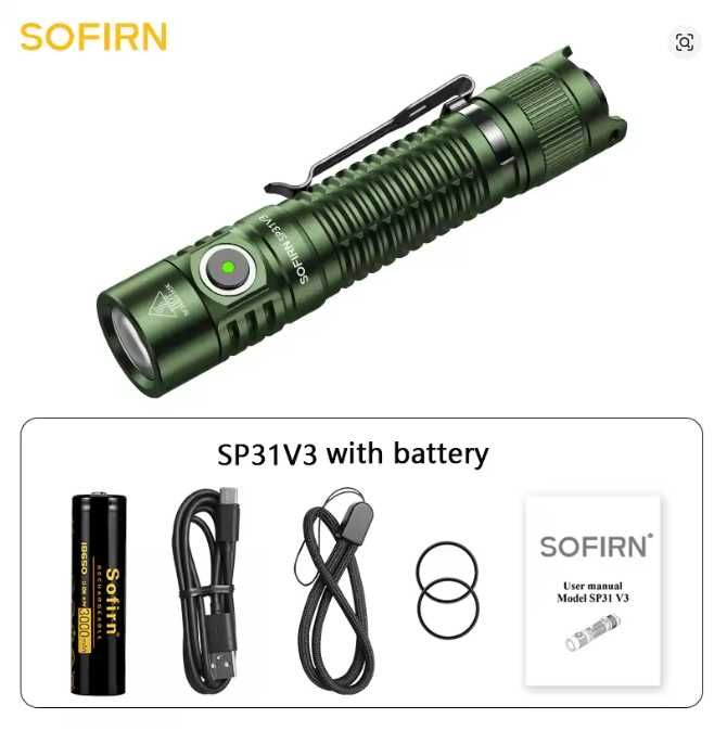 Latarka EDC Sofirn SP31V3.0 1200lm USB C + akumulator + dyfuzor