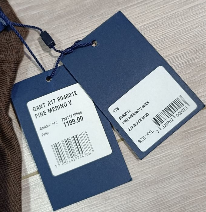 Nowy męski cienki sweterek Gant Fine Merino roz.XXL