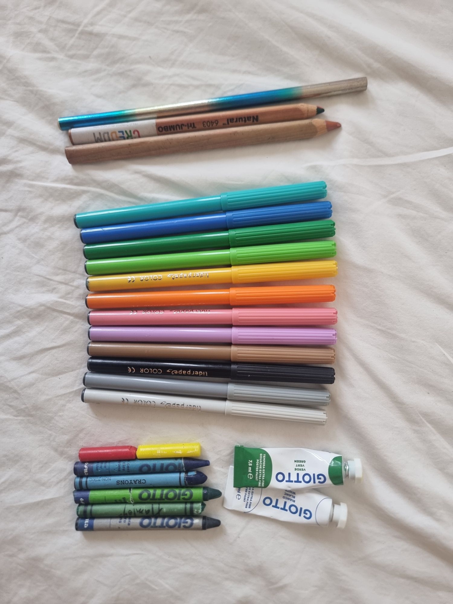 Conjunto Educação Visual Marcadores, Lápis de Cera, tintas gouache