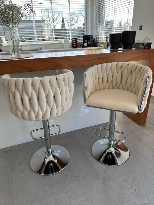 Hoker barowy regulowany w stylu glamour beżowy chrom OUTLET