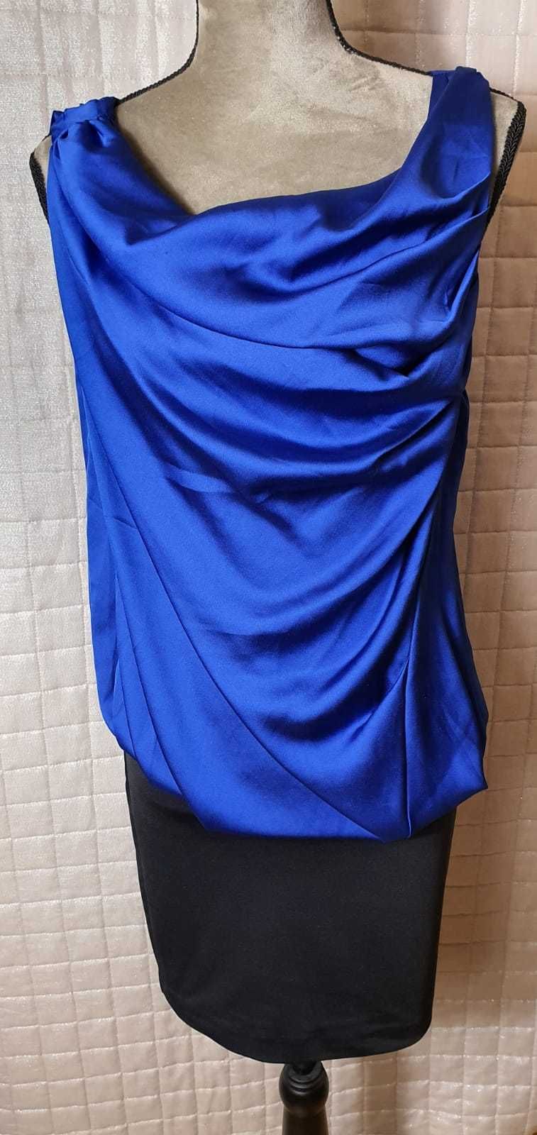 Elegancka świąteczna sukienka 36 S Vero Moda kobalt maskująca brzuch