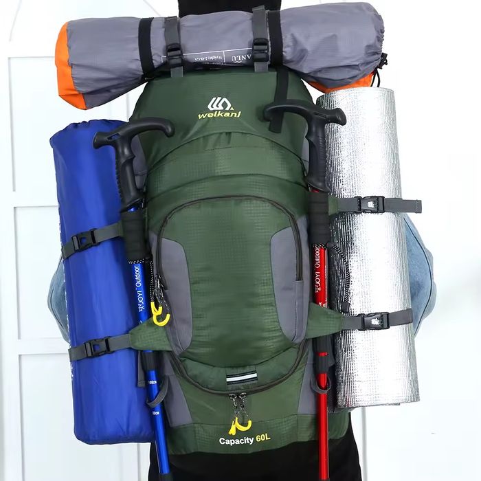 Туристичний трекінговий похідний рюкзак Weikani 60L зелений + чехол