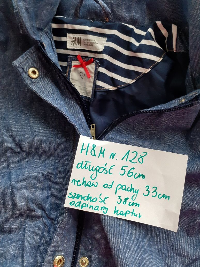 Płaszcz H M kurtka 128 jeansowa jeans płaszczyk lekka