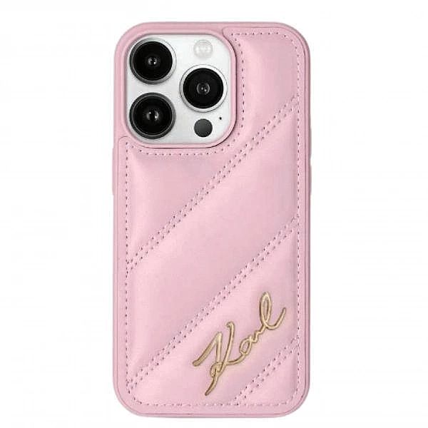 Etui Karl Lagerfeld Diagonal Quilted Script na iPhone 14 Pro Max - róż