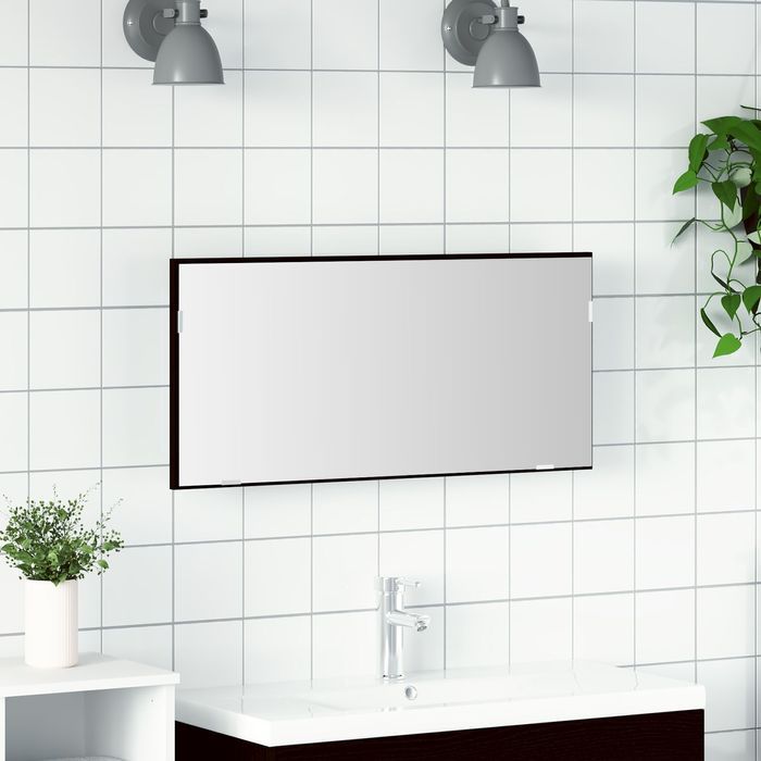 Szafka Lustro Łazienkowa Z Oświetleniem Led Czarny Dąb 80X37 Cm