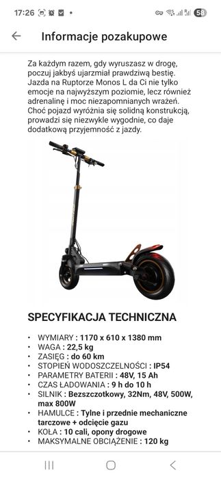 Hulajnoga Ruptor Monos L  Cooper 800W