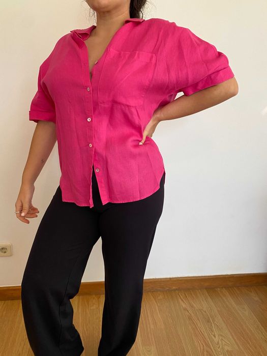 Camisa linho rosa da Mango