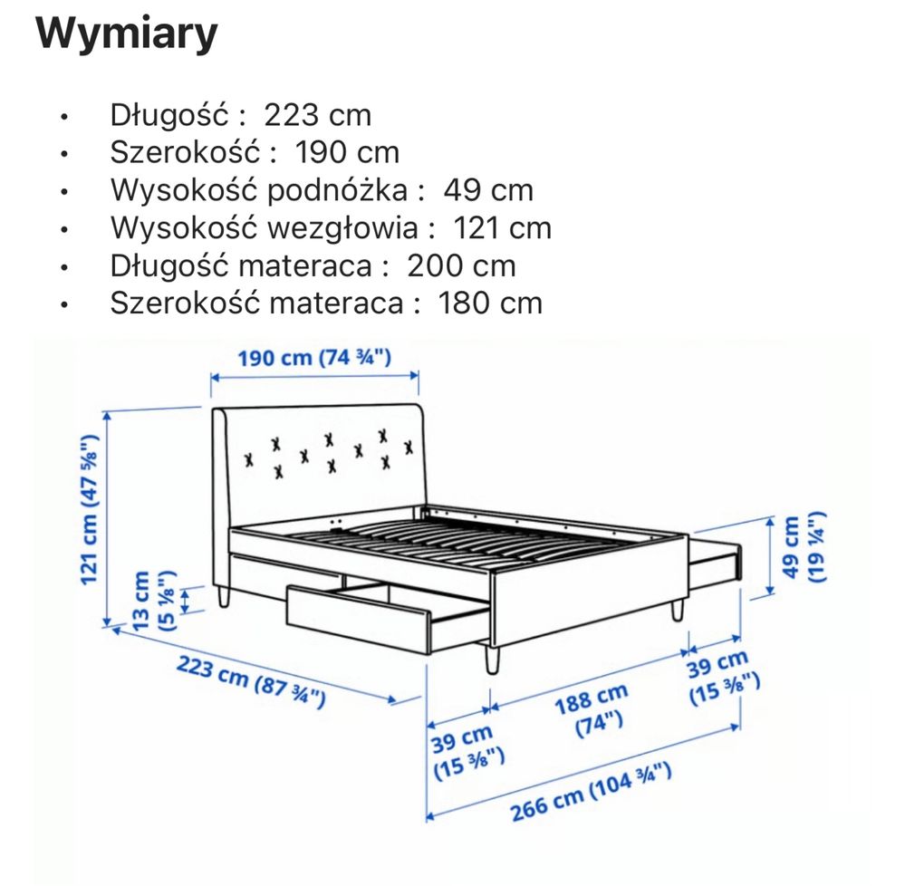 ŁÓŻKO IKEA IDANÄS – tapicerowana rama, jasnoróżowe – 180x200 cm, nieuż