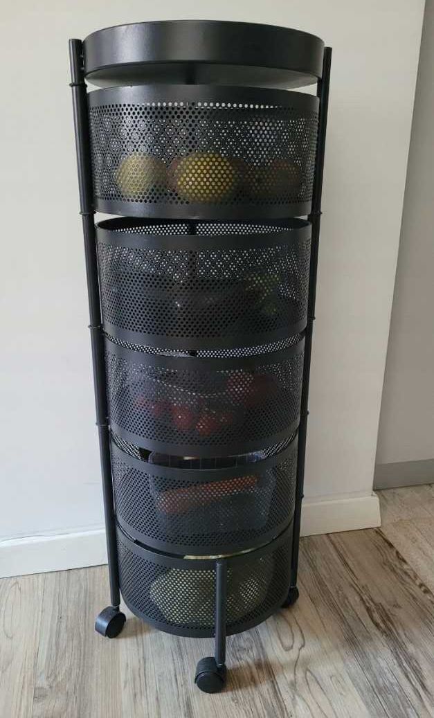 Regał Kuchenny Wózek Mobilny na Kółkach Pięć Poziomów Czarny 90,5cm