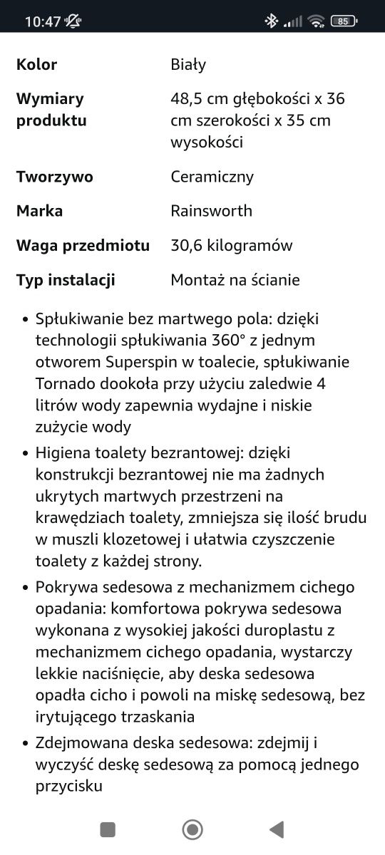 Nowa wisząca miska WC z deską wolno opadającą.