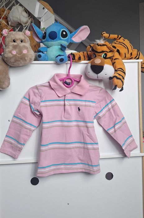 Ralph Lauren koszulka z długim rękawem polo różowa w paski