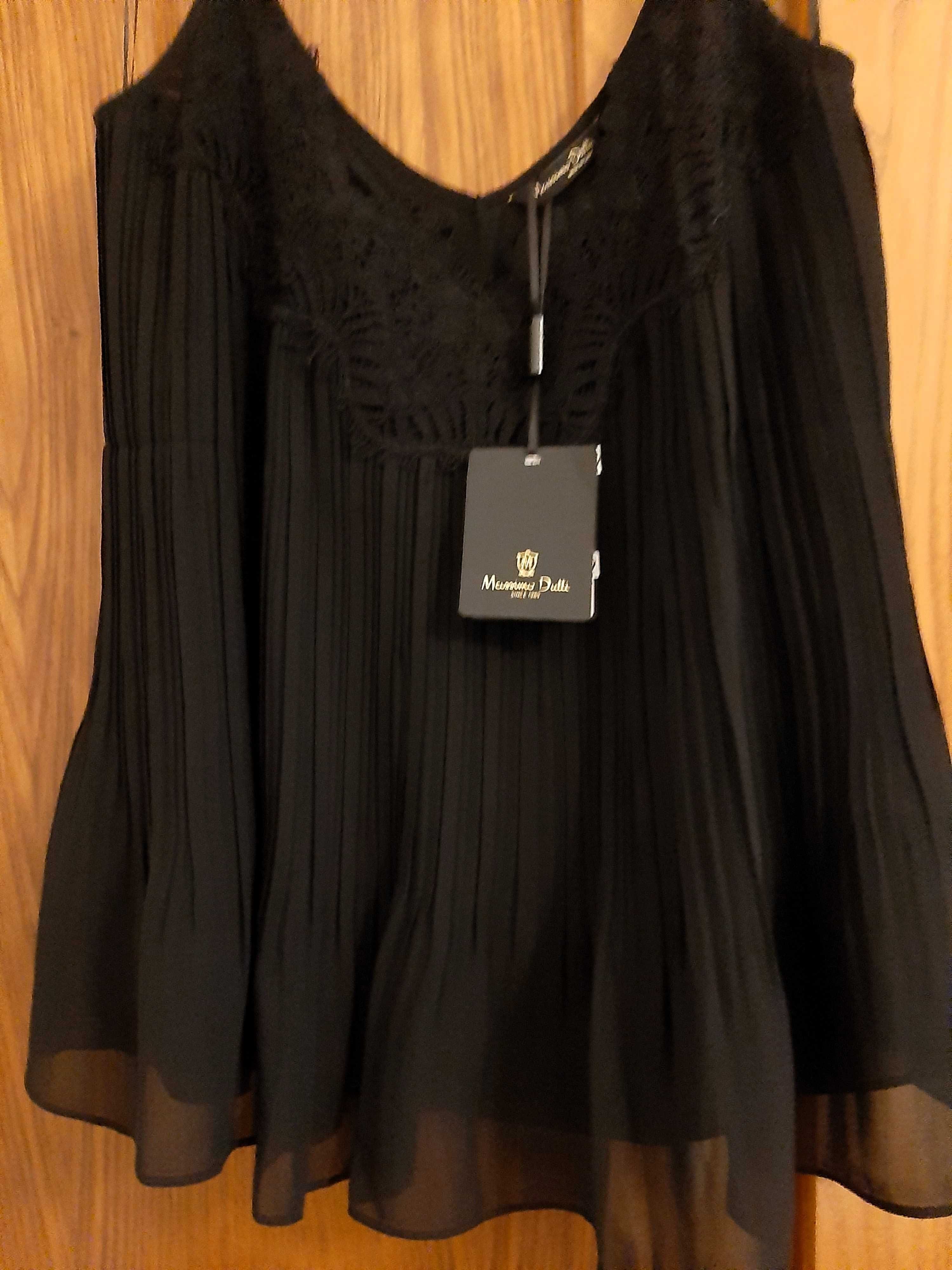 Top preto plissado com renda Massimo Dutti