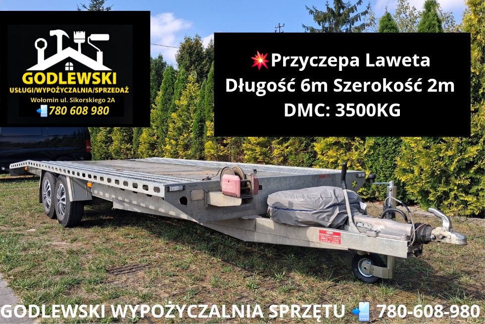 Wypożyczalnia Przyczep Lawetowych – DMC 3500kg / 6m