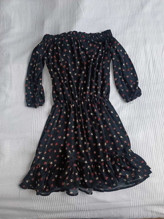 Sukienka letnia hiszpanka r XS czarna w kwiatki