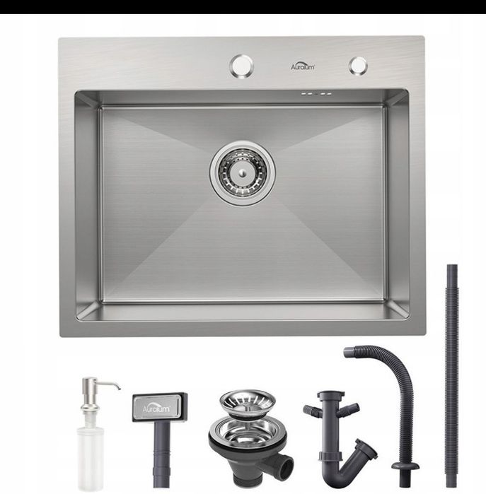 55x45cm Zlewozmywak Jednokomorowy Stalowy Inox z SYFON i 300ml DOZOWNI