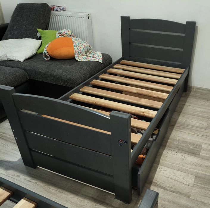 Łóżko drewniane 160x80 Lano meble grafit + dwie szuflady