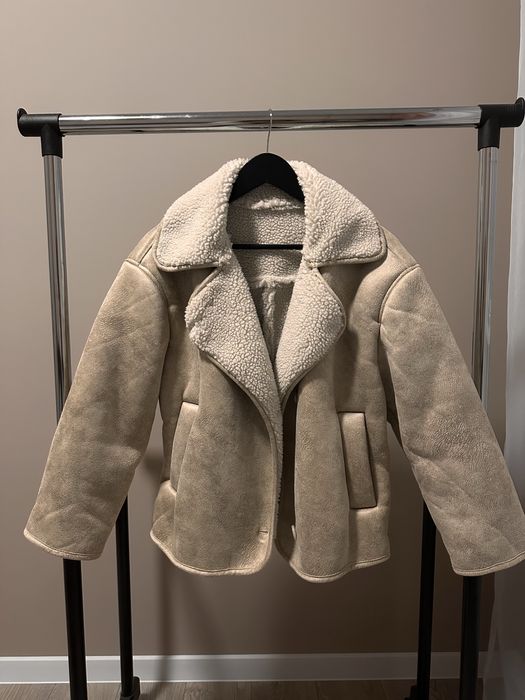 Трендова  дублянка світла бежева оверсайз куртка верхнійодяг дубльонка