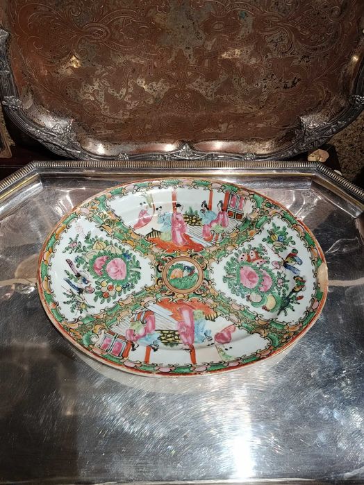 Travessa Porcelana da China Mandarim Séc XIX 28,5 cm