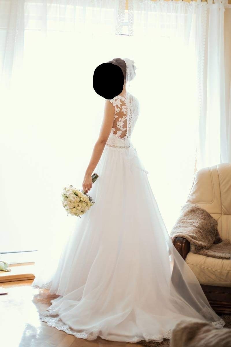 Suknia ślubna Vanilla Sposa r. 38,tren,biała ORGANTYNA, koronka