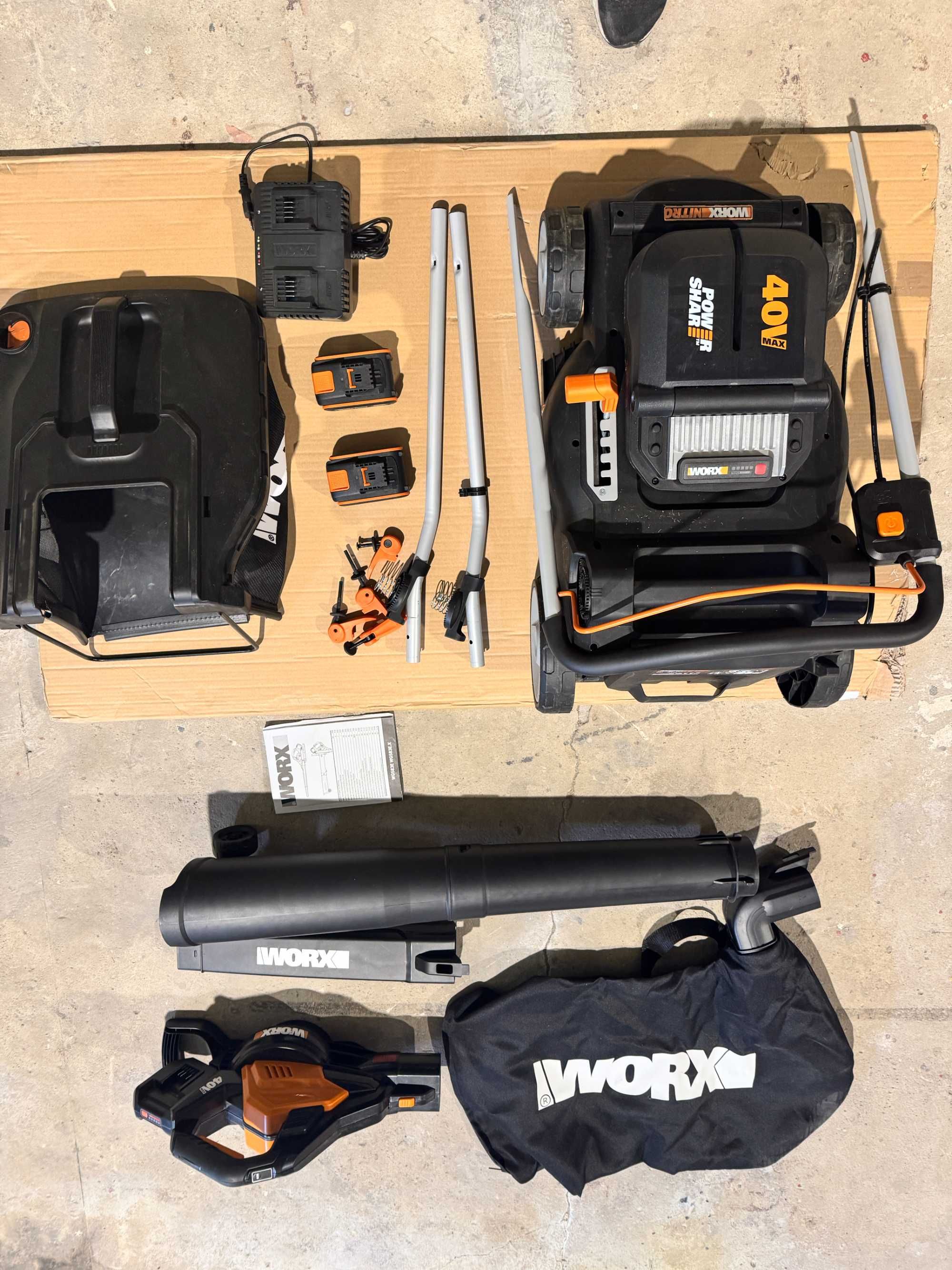 Kosiarka Worx WG737E + dmuchawa WG583E