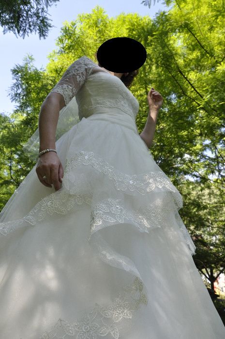 suknia ślubna papilio kolor śmietanka + bolerko z francuskiej koronki