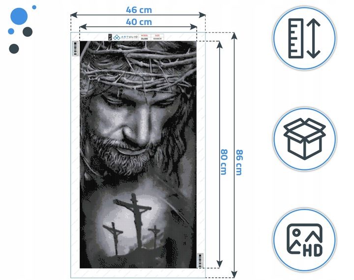 Duży Haft Diamentowy 80x40cm Jezus Krzyż Bóg Mozaika Zestaw 5d Akcesor