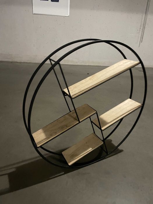 Pólka okrągła scienna z drewna i stali