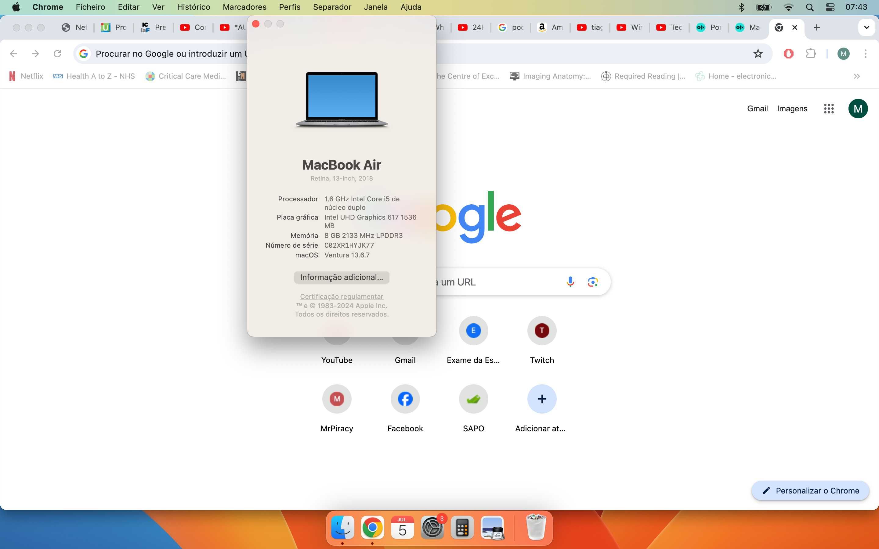 MacBook Air Retina 13.3 (2019) - Core i5 - 8GB SSD 128GB - Como novo