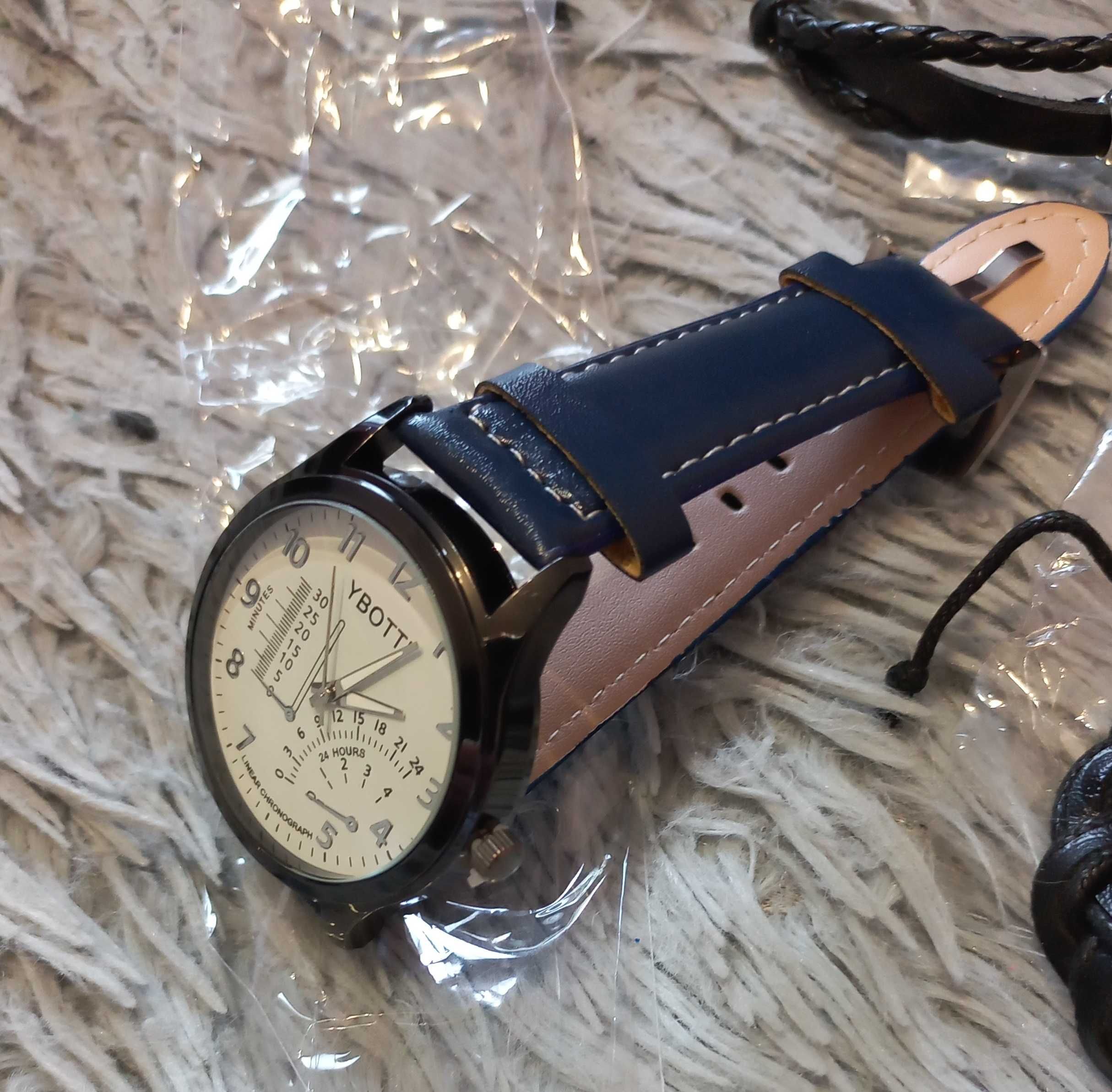 Набор из 4 предметов: модные мужские наручные часы и 3 браслета