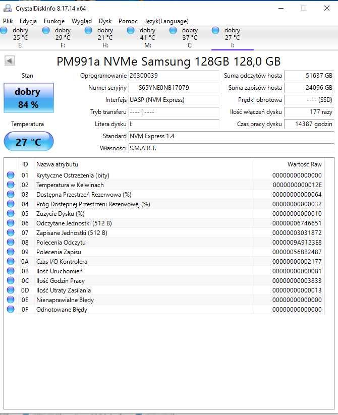 Dysk SSD M2 Samsung PM-991a NVMe MZ-9LQ128C 128GB 2230 (S-C-11)