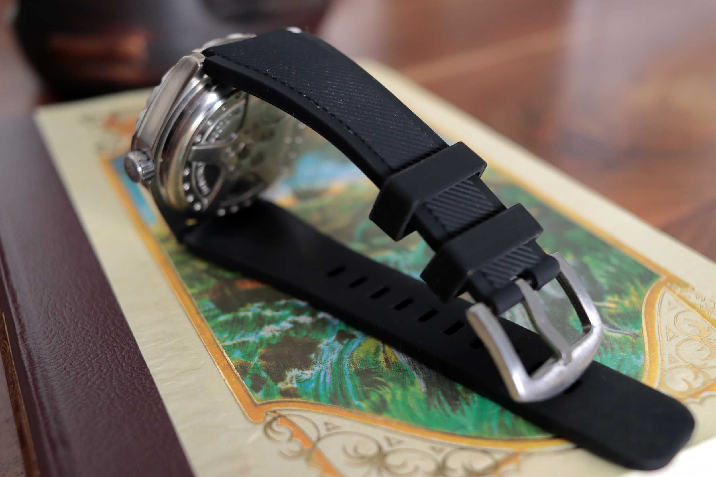 Relógio para homem automático com pulseira preta de silicone