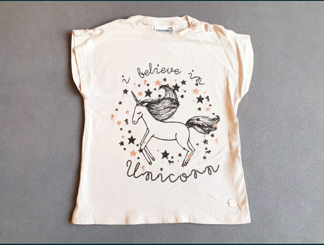 Słodka koszulka T-shirt Coccodrillo 98 różowa jednorożec idealna